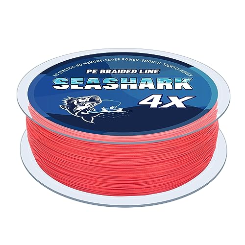 Seashark Geflochtene Angelschnur, verblasst nicht, 8 Stränge, superstarke PE-Angelschnur (rot, 6,8 kg, 0,16 mm-100 m) von Seashark