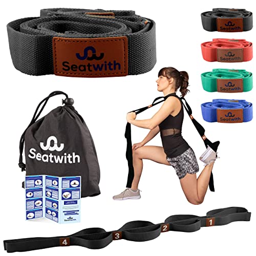 Seatwith Yoga Gurt mit 10 Schlaufen | Yoga Band 200x4cm | Dehnungsband für beste Dehnen | Stretching Band | Yogagurt + Tasche & Training PDF von Seatwith