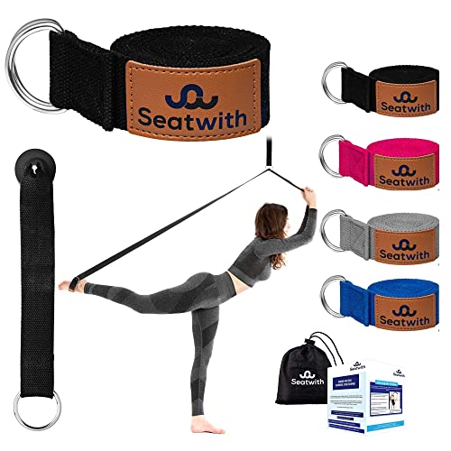 Seatwith Yoga-Gurt mit Metall-D-Schnalle | Yoga-Band 200x4cm | Dehnungsband für beste Dehnen | Yoga Stretching Band | Yogagurt + Tasche & Training PDF von Seatwith