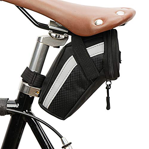 Fahrradtasche reflektierende Sattel Tasche Werkzeugtasche MTB Fahrrad Taschen Handyhülle Sattelstütze Satteltaschen Rücktasche (Schwarz) von Seawang