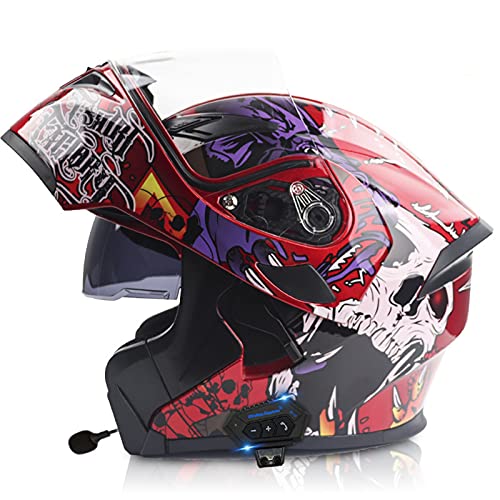 Erwachsene Motorradhelm Helm Motorrad mit Bluetooth Klapphelm ECE/DOT Zertifiziert mit Doppelvisier mit Eingebautem Mikrofon Für Automatische Beantwortung FüR Frauen MäNner Erwachsene 11,L von Sebasty