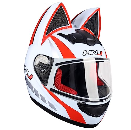 Full Face Motorradhelme mit Katze Ohren Adult Flip up Visiere Motocross Helm Vollvisierhelm Motorrad-Crash Helmet Leichtbau DOT/ECE Certified 23,L von Sebasty