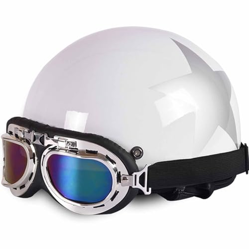 Halbhelme Motorradhelm mit DOT/ECE-Zulassung Halbschalenhelm Brain-Cap Halbschale Roller-Helm Scooter-Helm Jet-Helm Retro für Erwachsene Herren Damen 5,L=54-60cm von Sebasty