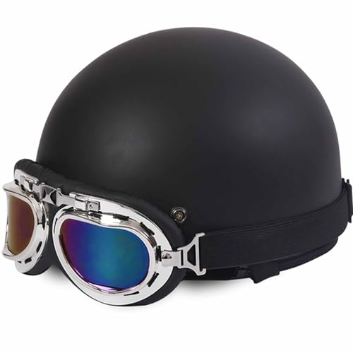 Halbhelme Motorradhelm mit DOT/ECE-Zulassung Halbschalenhelm Brain-Cap Halbschale Roller-Helm Scooter-Helm Jet-Helm Retro für Erwachsene Herren Damen 7,L=54-60cm von Sebasty