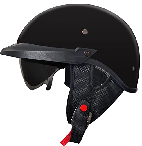 Halbschalenhelm mit ECE Jethelm Retro Halbschalenhelm Motorradhalbhelm mit Schutzbrille, Chopper Helm Scooter-Helm Offenem Helm, mit Sonnenblende Herausnehmbares Futter F,L von Sebasty