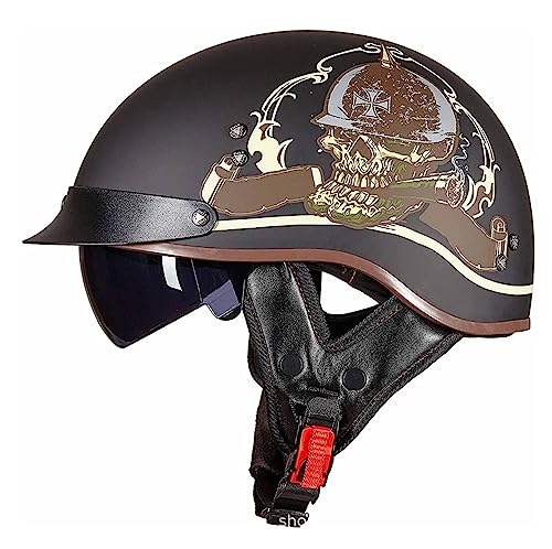 Motorrad Halbhelme Brain-Cap mit ECE Genehmigt mit Visier Brain-Cap Halbschale Roller-Helm Scooter-Helm Harley Jet-Helm Retro Für Erwachsene Herren Damen 13,XL Motorrad Halbhelme Brain-Cap mit ECE Genehmigt mit Visier Brain-Cap Halbschale Roller-Helm Scooter-Helm Harley Jet-Helm Retro Für Erwachsene Herren Damen 13,XL von Sebasty