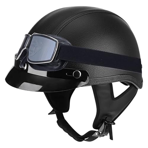 Motorradhelm Halbschalenhelm DOT/ECE-Zugelassen, Unisex-Jethelm Halbhelm Scooter-Helm mit Schutzbrille Herausnehmbares Futter, für Fahrrad Rolle 1,L von Sebasty