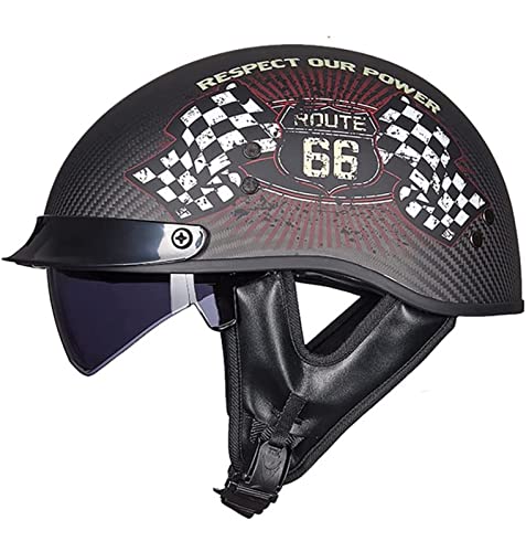 Retro Carbon Fiber Shell Motorradhalbhelm DOT/ECE-Zertifizierter Unisex-Jet-Helmhalbhelm Mit Offenem Helm, Cruiser-Chopper, Antikollisions-Schutzhelm 2,L von Sebasty