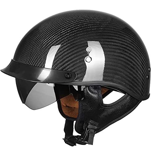 Retro Carbon Fiber Shell Motorradhalbhelm DOT/ECE-Zertifizierter Unisex-Jet-Helmhalbhelm Mit Offenem Helm, Cruiser-Chopper, Antikollisions-Schutzhelm 3,M von Sebasty