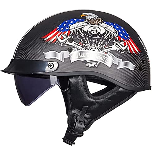 Retro Carbon Fiber Shell Motorradhalbhelm DOT/ECE-Zertifizierter Unisex-Jet-Helmhalbhelm Mit Offenem Helm, Cruiser-Chopper, Antikollisions-Schutzhelm 4,L von Sebasty