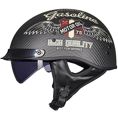 Retro Carbon Fiber Shell Motorradhalbhelm DOT/ECE-Zertifizierter Unisex-Jet-Helmhalbhelm Mit Offenem Helm, Cruiser-Chopper, Antikollisions-Schutzhelm 5,L von Sebasty