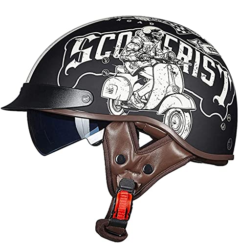 Retro Motorrad Halbhelme Brain-Cap · Halbschale Motorrad-Helm ECE-Zertifizierung Jet-Helm Roller-Helm Scooter-Helm Mofa-Helm Motorrad Half Helm mit Built-in Visier für Cruiser Chopper Biker 7,XXL von Sebasty