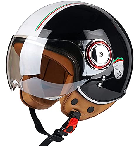 Sommer Vintage Motorrad Open Face Jethelme Scooter-Helm Vintage Roller Helm Damen Herren Retro Elektrischer Halbhelm mit Sonnenblende Jet-Helm für Cruiser Motobike ECE Approved 12,M von Sebasty