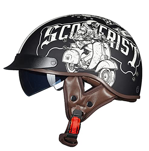 Unisex Motorradhelm Motorrad Half Helm Bike Helm ECE Zertifiziert FüR Roller Scooter Helm Mofa-Helm Chopper Retro Cruiser StraßEnreiten Halbschalenhelm Mit Visier 5,XXL von Sebasty