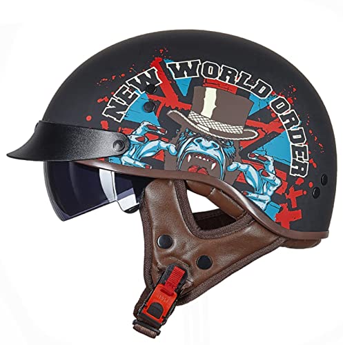 Unisex Motorradhelm Motorrad Half Helm Bike Helm ECE Zertifiziert FüR Roller Scooter Helm Mofa-Helm Chopper Retro Cruiser StraßEnreiten Halbschalenhelm Mit Visier 8,M von Sebasty