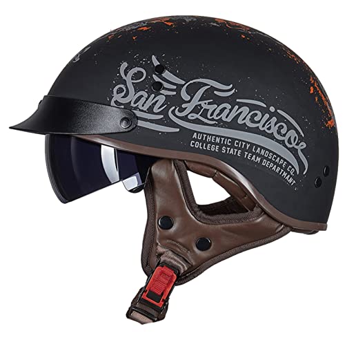 Unisex Motorradhelm Motorrad Half Helm Bike Helm ECE Zertifiziert FüR Roller Scooter Helm Mofa-Helm Chopper Retro Cruiser StraßEnreiten Halbschalenhelm Mit Visier 9,M von Sebasty