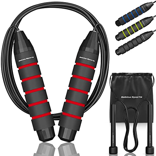 Sebba Sports - Professional Sports Jump Ropes - Adjustable - Weighted - Red - Includes Speed Rope von Sebba Sports