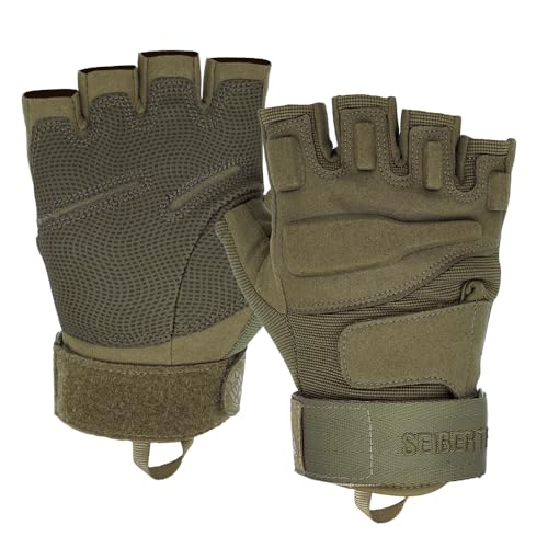 Seibertron® Damen Herren S.O.L.A.G Handschuhe taktisch 1/2 Finger Militär Kampf Armee Fingerless halbe Finger für Airsoft Militär Paintball Schießen Outdoor Activities Handschuhe Army Green S von Seibertron