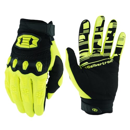 Seibertron Dirtpaw Handschuhe Jugend/Kinder BMX MX ATV MTB Rennrad Mountainbike Fahrrad Offroad/Dirtbike Handschuhe für den Einsatz im Gelände Touch-Erkennung vollem Fingerdesign Fluo Gelb XS von Seibertron