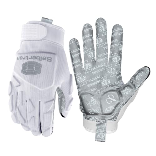 Seibertron H.P.I.L.G Lineman/Linebacker Handschuhe Touchscreen, Flexible, Atmungsaktive,Handrücken Schlagschutz Erwachsener Weiß L von Seibertron