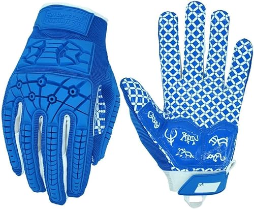 Seibertron Lineman/Linebacker Handschuhe 2.0 Padded Palm American Football Receiver Gloves, Flexibler TPR-Aufprallschutz Back of Hand Handschuhe Erwachsener Sizes Blue XL von Seibertron