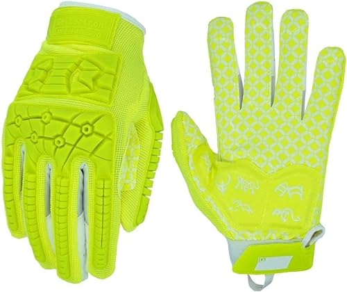 Seibertron Lineman/Linebacker Handschuhe 2.0 Padded Palm American Football Receiver Gloves, Flexibler TPR-Aufprallschutz Back of Hand Handschuhe Erwachsener Sizes Fluo Green XL von Seibertron