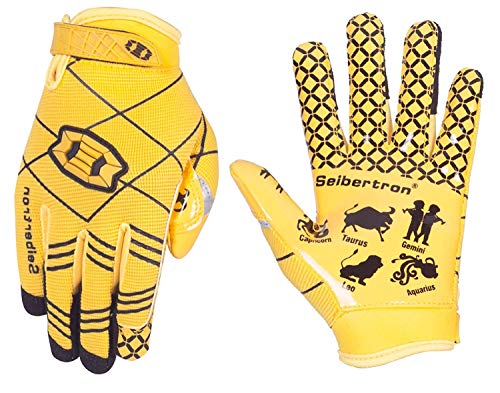 Seibertron Pro 3.0 12 Konstellation Elite Ultra-Stick Sports Receiver/Empfänger Handschuhe American Football Gloves Jugend und Kinder Yellow S von Seibertron