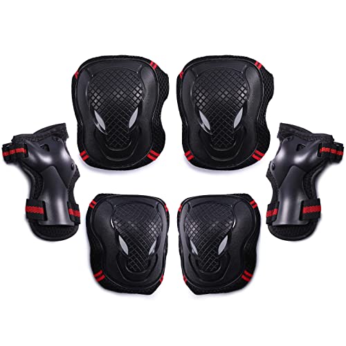 Selighting Kneepads Skateboard-Protektoren, Knieschützer, Ellenbogenschützer, Handgelenkschutz, Sport, Ausrüstung, Skaten, 6 Stück für Kinder und Erwachsene (L, rot) von Selighting