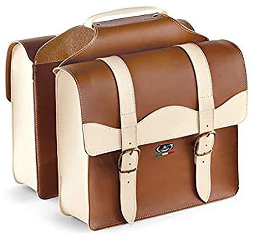 Tasche aus Leder mit 2 Fächern, doppelte Gepäckträgertasche 0024/V Monte Grappa Farbe Honig/Creme - Made in Italy Tasche aus Leder mit 2 Fächern, doppelte Gepäckträgertasche 0024/V Monte Grappa Farbe Honig/Creme - Made in Italy von Selle Montegrappa