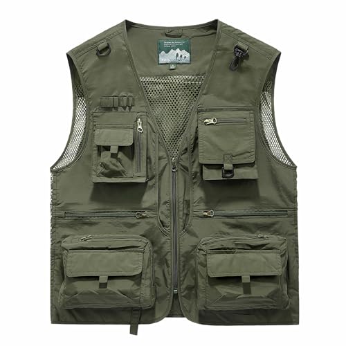 SenShuang Outdoor Weste Herren Sommer Leicht, Herren Sommer Outdoor Weste Leicht Atmungsaktiv Anglerweste Ärmellos Jacke Multi Taschen Steppweste Safari Funktionsweste für Jagd Wandern (B,XXL) von SenShuang