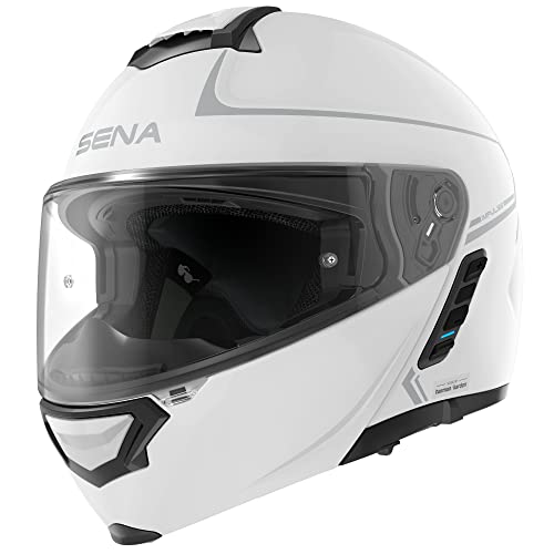 Sena Bluetooth Klapphelm Impulse mit Sound by Harman Kardon, Sonnenblende und integriertem Mesh Intercom-System / MP3 / Sprachwahl (Weiß, L) von Sena