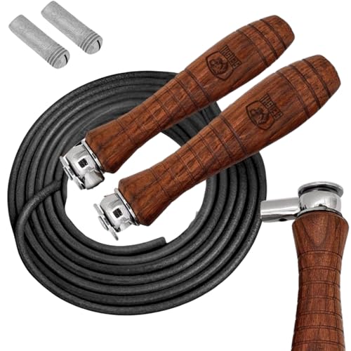 Weighted Rope Springseil Speed aus schwere Pflicht, Holz & Hohe Qualität Leder verstellbaren beschwert Gym Jump Speed Rope die perfekt für Boxen, Cardio, Crossfit & hiit Training von Senshi Japan