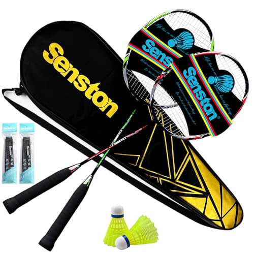 Senston Graphit Badminton Set Leichtgewicht Profi Badmintonschläger mit 2 Federbälle und 2 Griffband für Training, Sport und Unterhaltung von Senston