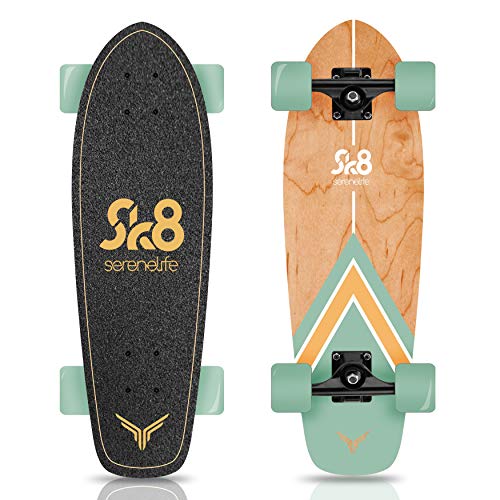 Complete Standard Skateboard Mini Cruiser - 6 Ply Canadian & Bamboo Maple Deck Complete Double Kick Skate Board W/ 5" Aluminum Trucks - for Kids, Teens, Adults - SereneLife SL5SBGR (Aqua) von SereneLife