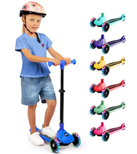 SereneLife Faltbarer Kinder-Scooter mit 3 Rädern – LED-Radlichter, verstellbarer Lenker, Hinterfußbremse, Lean-to-Steer, Anti-Rutsch-Deck – ideal für Kleinkinder & Kinder ab 3 Jahren, bis zu 50 kg von SereneLife