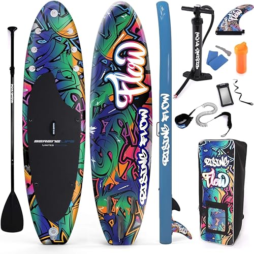 SereneLife Inflatable Stand Up Paddle Board - 10Ft. Graffiti Standup SUP Paddle Board w/Oar, Air Pump, Ankle Leash, Paddleboard Repair Kit, Waterproof Mobile Phone Case, Storage/Carry Bag SLSUPB636 von SereneLife