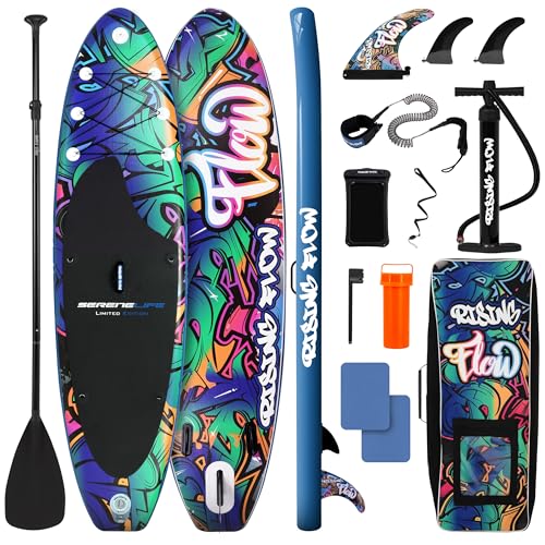 SereneLife Inflatable Stand Up Paddle Board - 10Ft. Graffiti Standup SUP Paddle Board w/Oar, Air Pump, Ankle Leash, Paddleboard Repair Kit, Waterproof Mobile Phone Case, Storage/Carry Bag SLSUPB636 von SereneLife