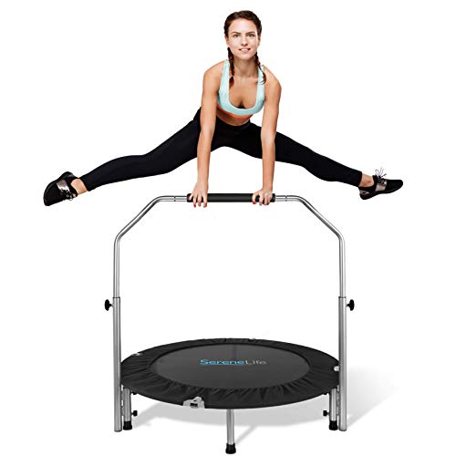 SereneLife SLSPT438 Tragbares Fitness-Rebounder, 76,2 cm, Jumping-Aerobic-Workout, Mini-Trampolin für Erwachsene, mit verstellbarem Lenker, Feder, faltbares Übungstrampolin bis zu 100 kg von SereneLife