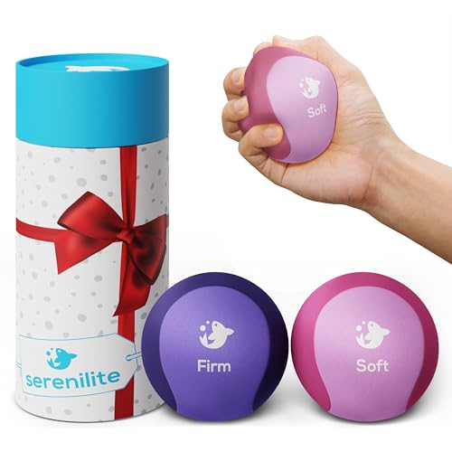 Serenilite Stressball und Handtherapie Gel Squeeze Gymnastikball – Ideal für Angst und Handstärkung – Optimaler Stressabbau – Zweifarbig (Pink & Lila; 2 Ball Bundle) von Serenilite