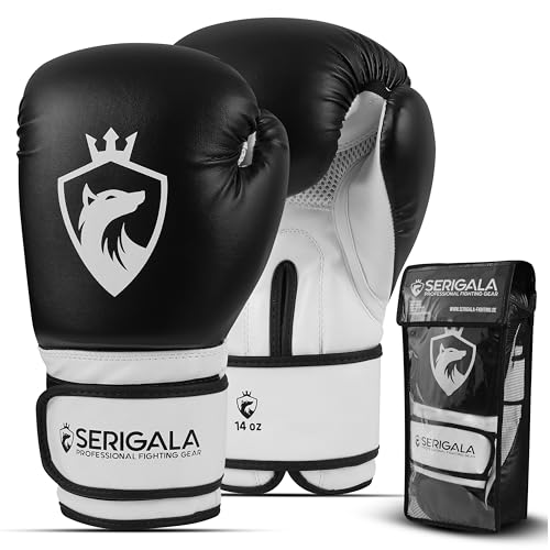 Serigala Boxhandschuhe mit idealer Stabilität und Schlagkraft - Punching Handschuhe für Boxen, MMA, Muay Thai, Boxsack Training und Sparring - Inklusive Tasche schwarz/weiß 14 oz von Serigala