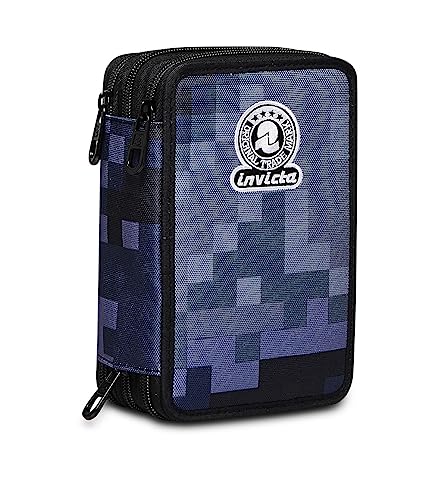 Invicta Federmäppchen, Mäppchen, mehrfarbig, Federtasche für Schreibwaren, Etui mit Stiften, Kugelschreiber, & mehr, 3 Fächer, Mädchen & Jungen, Schule - Grundschule, XXL, PIXEL von Invicta