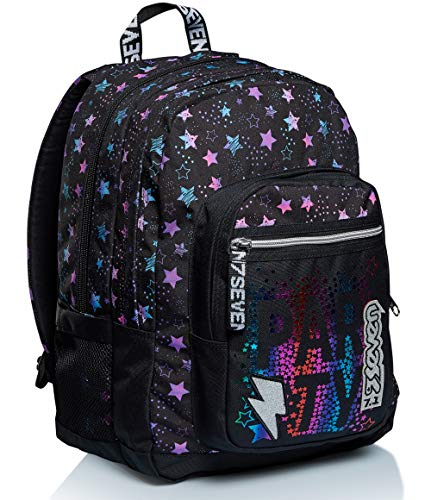 Seven Rucksack, für Schule, Sport und Freizeit, Geräumige Schultasche für Teenager, Mädchen und Jungen, mit Trinkflaschenfach, schwarz, praktisch mit USB-Anschluss, BROADER DANCE PARTY Seven Rucksack, für Schule, Sport und Freizeit, Geräumige Schultasche für Teenager, Mädchen und Jungen, mit Trinkflaschenfach, schwarz, praktisch mit USB-Anschluss, BROADER DANCE PARTY von Seven