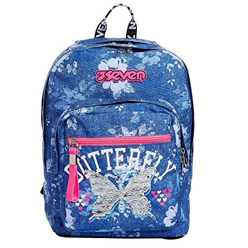 Seven RUCKSACK EXTRA FIT FLYING DREAMS Backpack für Schule, Uni & Freizeit, Geräumige Schultasche für Teenager, Mädchen und Jungen, blau, italienisches Design von Seven