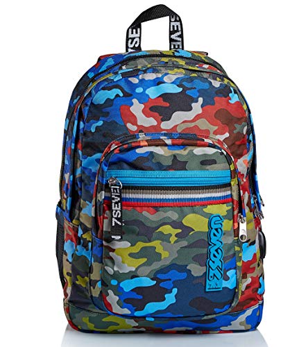 Seven Rucksack für Schule, Sport und Freizeit, Geräumige Schultasche für Teenager, Mädchen und Jungen, mit Trinkflaschenfach, blau, praktisch mit USB-Anschluss, BROADER ADVENTURE CAMO Seven Rucksack für Schule, Sport und Freizeit, Geräumige Schultasche für Teenager, Mädchen und Jungen, mit Trinkflaschenfach, blau, praktisch mit USB-Anschluss, BROADER ADVENTURE CAMO von Seven