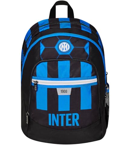 SEVEN Schulrucksack Advance F.C. Inter Fußball – bis zum Gewinn, Schwarz und Blau, Doppel-Rucksack mit Trinkflaschenhalter, Schulrucksack für Kinder, Jungen, Schwarz und Blau., Taglia unica, Rucksack von Seven