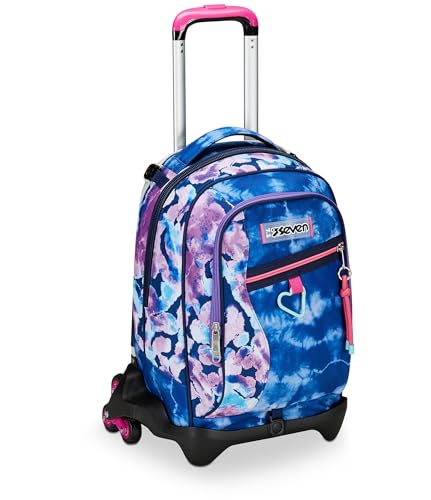 SEVEN Schultrolley Jack mit 3 Rollen, Violett Fuchsia, Custom Cloud, 3 in 1, dreifacher Verwendungszweck, Rucksack mit abnehmbarem Wagen, Tasche für Trinkflasche und Crossover System, Schulrucksack SEVEN Schultrolley Jack mit 3 Rollen, Violett Fuchsia, Custom Cloud, 3 in 1, dreifacher Verwendungszweck, Rucksack mit abnehmbarem Wagen, Tasche für Trinkflasche und Crossover System, Schulrucksack von Seven