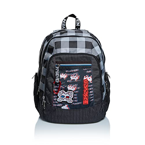 Seven Rucksack, Backpack für Schule, Uni & Freizeit, Geräumige Schultasche für Teenager, Mädchen, Jungen, Gepolsterter Schulranzen; mit Laptopfach -Advanced SPACE CHECK, schwarz Seven Rucksack, Backpack für Schule, Uni & Freizeit, Geräumige Schultasche für Teenager, Mädchen, Jungen, Gepolsterter Schulranzen; mit Laptopfach -Advanced SPACE CHECK, schwarz von Seven