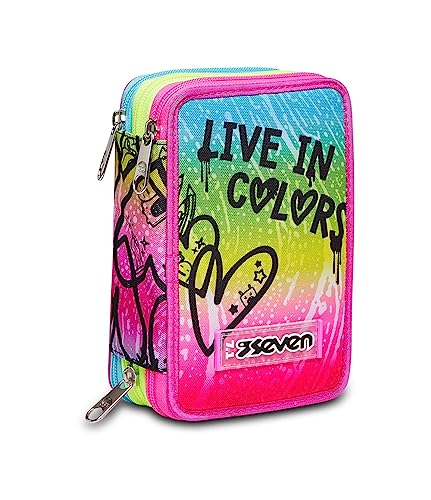 Seven Federmäppchen, Mäppchen, mehrfarbig, Federtasche für Schreibwaren, Etui komplett mit Bleistiften, Filzstiften, Schulmaterial, mit 3 Fächern, Mädchen, Schule - Grundschule, XXL rosa gelb Seven Federmäppchen, Mäppchen, mehrfarbig, Federtasche für Schreibwaren, Etui komplett mit Bleistiften, Filzstiften, Schulmaterial, mit 3 Fächern, Mädchen, Schule - Grundschule, XXL rosa gelb von Seven