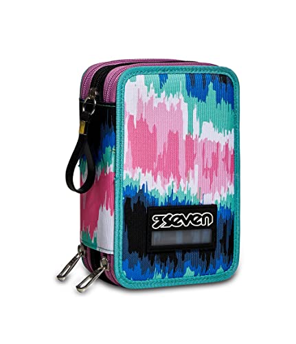 Federmäppchen SEVEN, Mäppchen, mehrfarbig, Federtasche für Schreibwaren, Etui mit Stiften, Kugelschreiber, & mehr, 3 Fächer, Mädchen & Jungen, Schule - Grundschule, XXL SHADECOLOR türkis/rosa von Seven