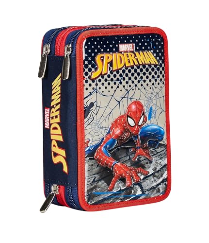 Seven Federmäppchen mit 3 Fächern, Motiv: Spider-Man, rot, dreifach, komplett mit Bleistiften, Markern, Farben, Zubehör Rucksack, Grundschule, Medium, rot, Taglia Unica, Modern Seven Federmäppchen mit 3 Fächern, Motiv: Spider-Man, rot, dreifach, komplett mit Bleistiften, Markern, Farben, Zubehör Rucksack, Grundschule, Medium, rot, Taglia Unica, Modern von Seven